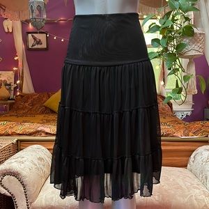 Vintage Y2K Black Goth Ruffle Tiered Mesh Overlay Skirt
